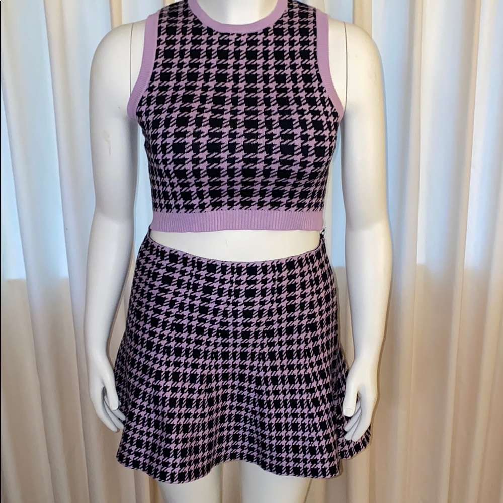 Stylish Lavender and Black Houndstooth Skirt and Top Set (Sold Together Only)
